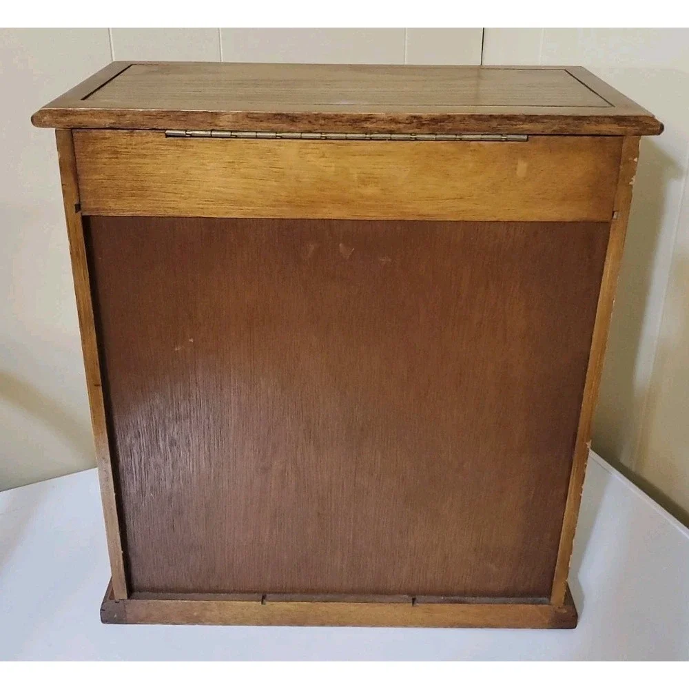 Vtg Tall Jewelry Box With 6 Drawers Mirror Cabinet Hangers Ring & Earring Holder